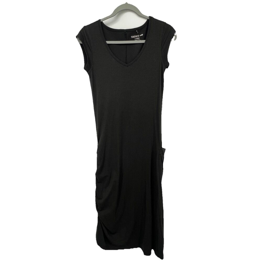 toad and co muse midi dress sz xs side ruching organic cotton blend athleisure